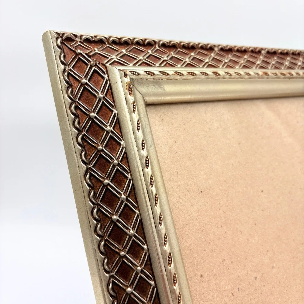 Vintage Heavy 8x10 Gold Picture Frame Woven Lattice Traditional Decor